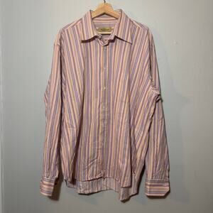 VTG Men's Size XXL Paul Stuart Pink Multi-Color Striped Button Up Pointed Collar